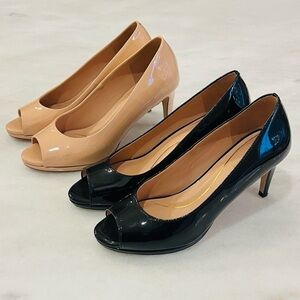 Cole Haan 2 Pairs 360 Drado Nude Black Patent Leather Peep-Toe Heels Size 7.5